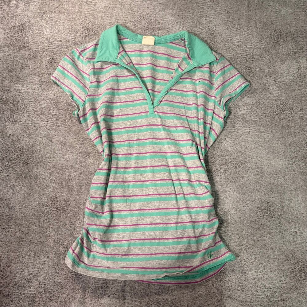 Y2k Grey Mint Striped Short Sleeve Polo